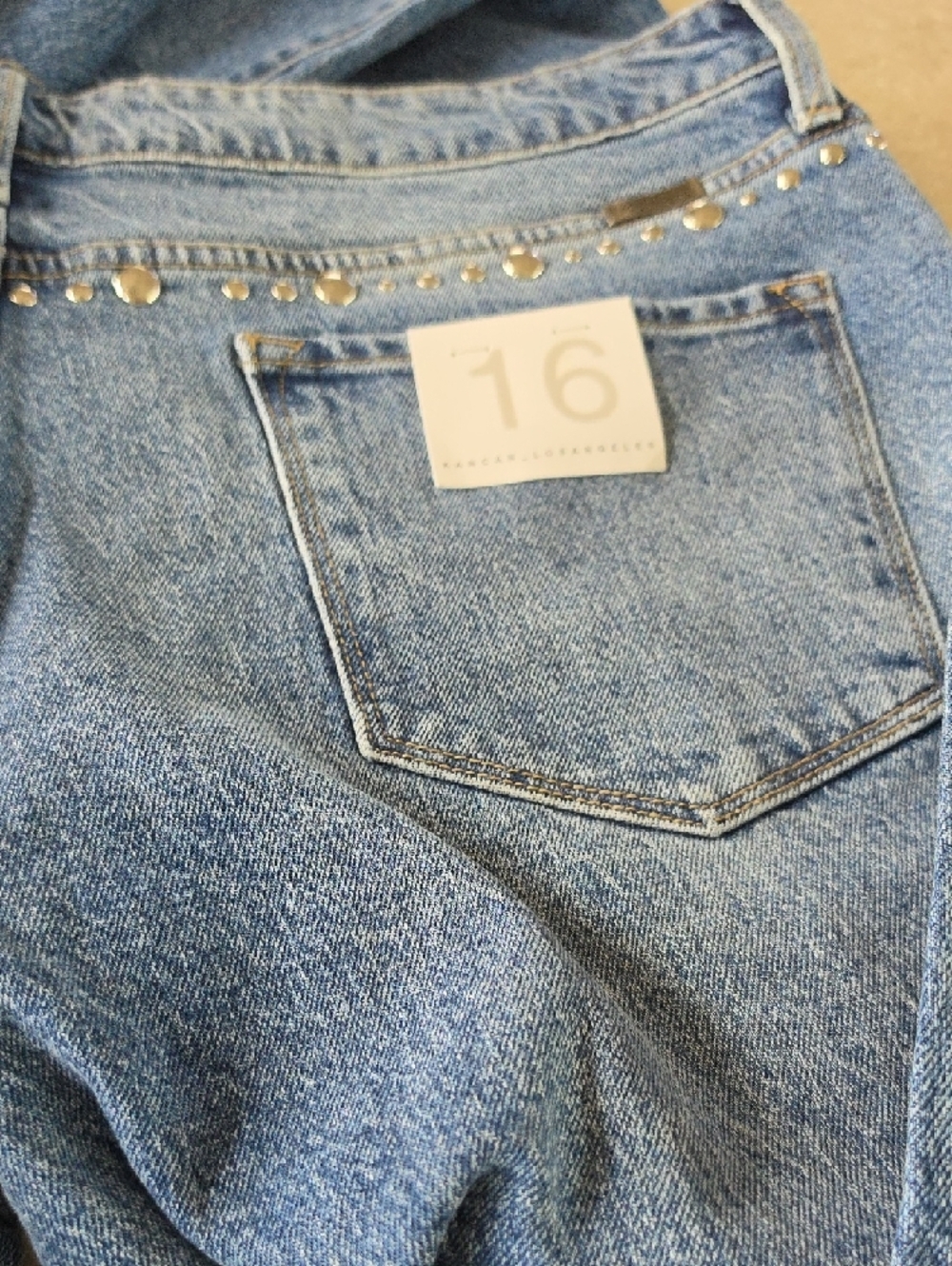KanCan Medium Blue Straight Leg Jeans with Stud Accents - Picture 5 of 5